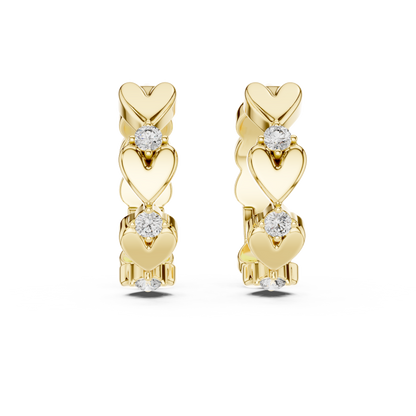 Gold Heart Hoop Huggies Sparkle Crystal Cut Everyday Wear Women Valentine Gift Jewelry