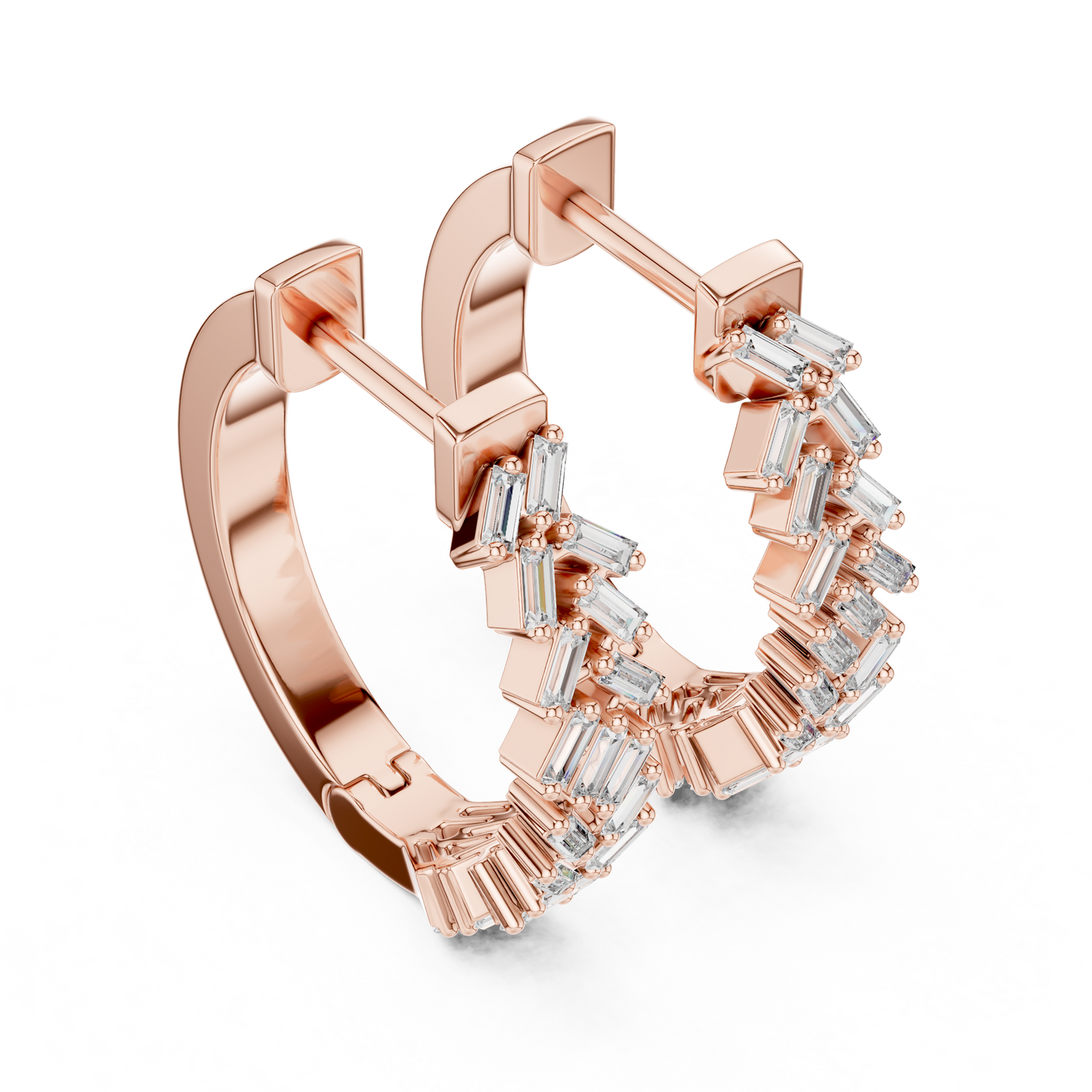 Baguette Hoop Earrings • Gold Sparkle Huggies • Minimal Luxury Jewelry - Timeless Shine Earrings