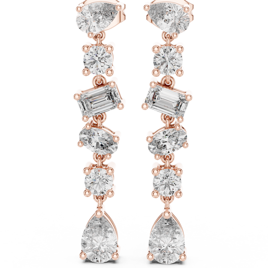 Pear + Emerald + Round Diamond Waterfall Earrings • High-Sparkle Dangling Drops • Wedding Earrings • Elegant Gemstone Dangles
