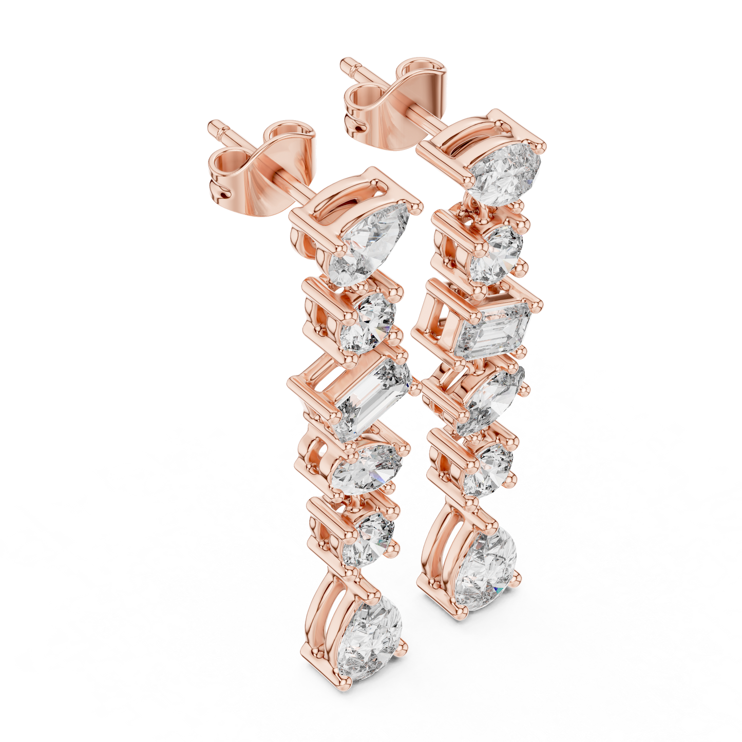 Pear + Emerald + Round Diamond Waterfall Earrings • High-Sparkle Dangling Drops • Wedding Earrings • Elegant Gemstone Dangles