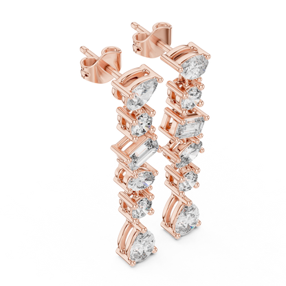 Pear + Emerald + Round Diamond Waterfall Earrings • High-Sparkle Dangling Drops • Wedding Earrings • Elegant Gemstone Dangles