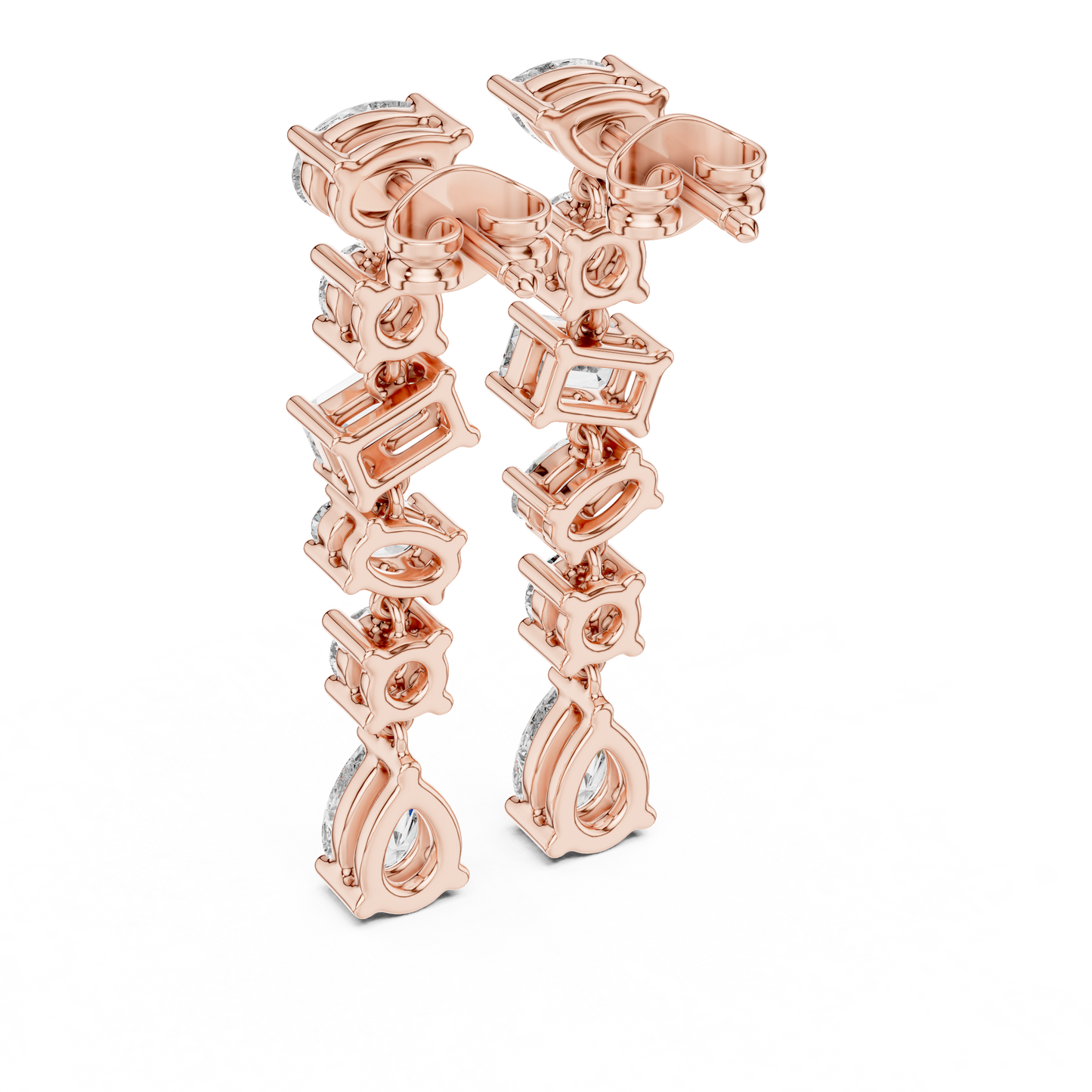 Pear + Emerald + Round Diamond Waterfall Earrings • High-Sparkle Dangling Drops • Wedding Earrings • Elegant Gemstone Dangles