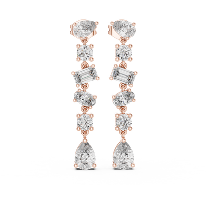 Pear + Emerald + Round Diamond Waterfall Earrings • High-Sparkle Dangling Drops • Wedding Earrings • Elegant Gemstone Dangles