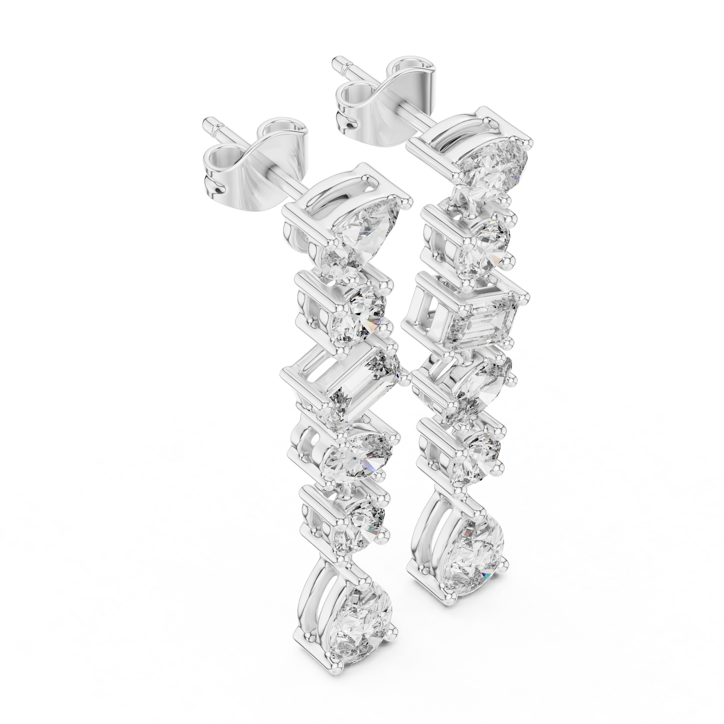 Pear + Emerald + Round Diamond Waterfall Earrings • High-Sparkle Dangling Drops • Wedding Earrings • Elegant Gemstone Dangles