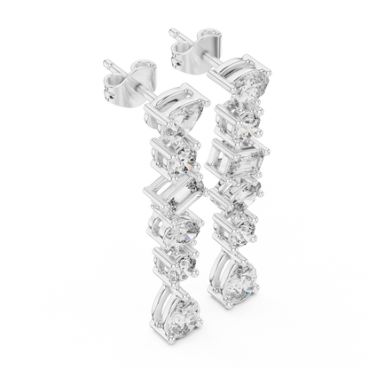 Pear + Emerald + Round Diamond Waterfall Earrings • High-Sparkle Dangling Drops • Wedding Earrings • Elegant Gemstone Dangles