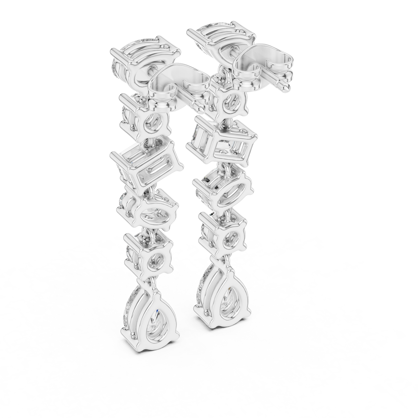 Pear + Emerald + Round Diamond Waterfall Earrings • High-Sparkle Dangling Drops • Wedding Earrings • Elegant Gemstone Dangles