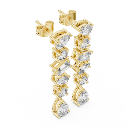 Pear + Emerald + Round Diamond Waterfall Earrings • High-Sparkle Dangling Drops • Wedding Earrings • Elegant Gemstone Dangles