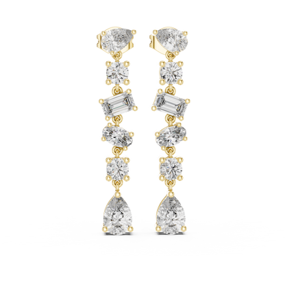 Pear + Emerald + Round Diamond Waterfall Earrings • High-Sparkle Dangling Drops • Wedding Earrings • Elegant Gemstone Dangles