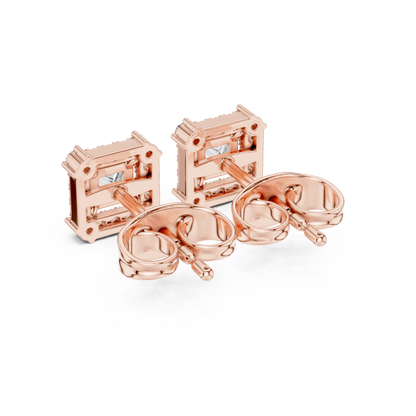 Prism Edge Princess Studs • Double Halo Square Glow • Gold Minimal Elegance