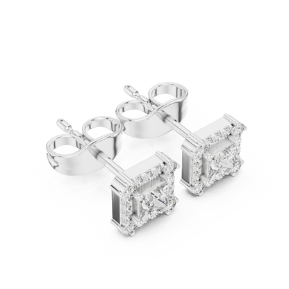Prism Edge Princess Studs • Double Halo Square Glow • Gold Minimal Elegance