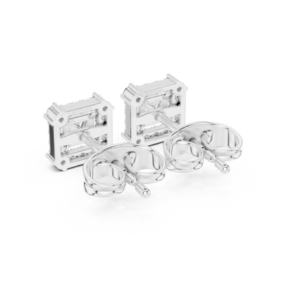 Prism Edge Princess Studs • Double Halo Square Glow • Gold Minimal Elegance