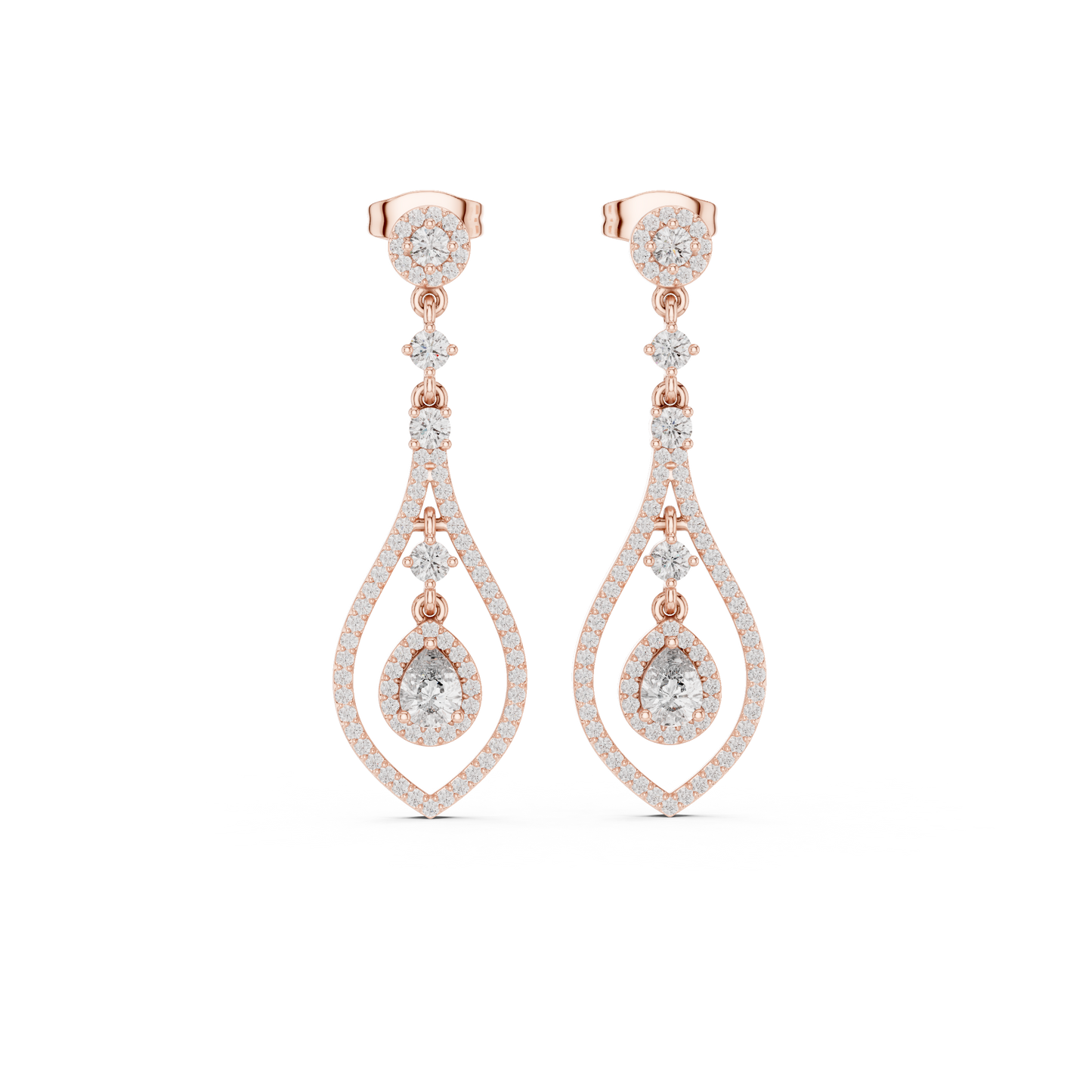 Elysian Orbit Diamond Earrings • Double-Halo Teardrop Drops • Modern Bridal Dangle Jewelry