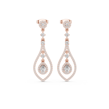 Elysian Orbit Diamond Earrings • Double-Halo Teardrop Drops • Modern Bridal Dangle Jewelry