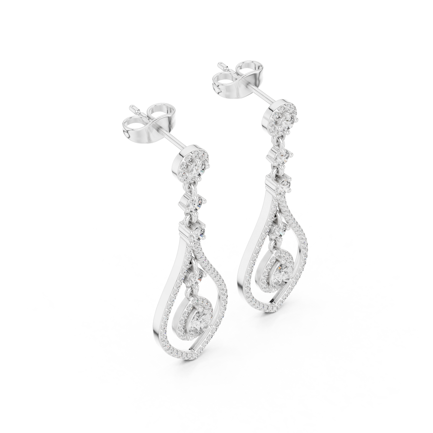 Elysian Orbit Diamond Earrings • Double-Halo Teardrop Drops • Modern Bridal Dangle Jewelry