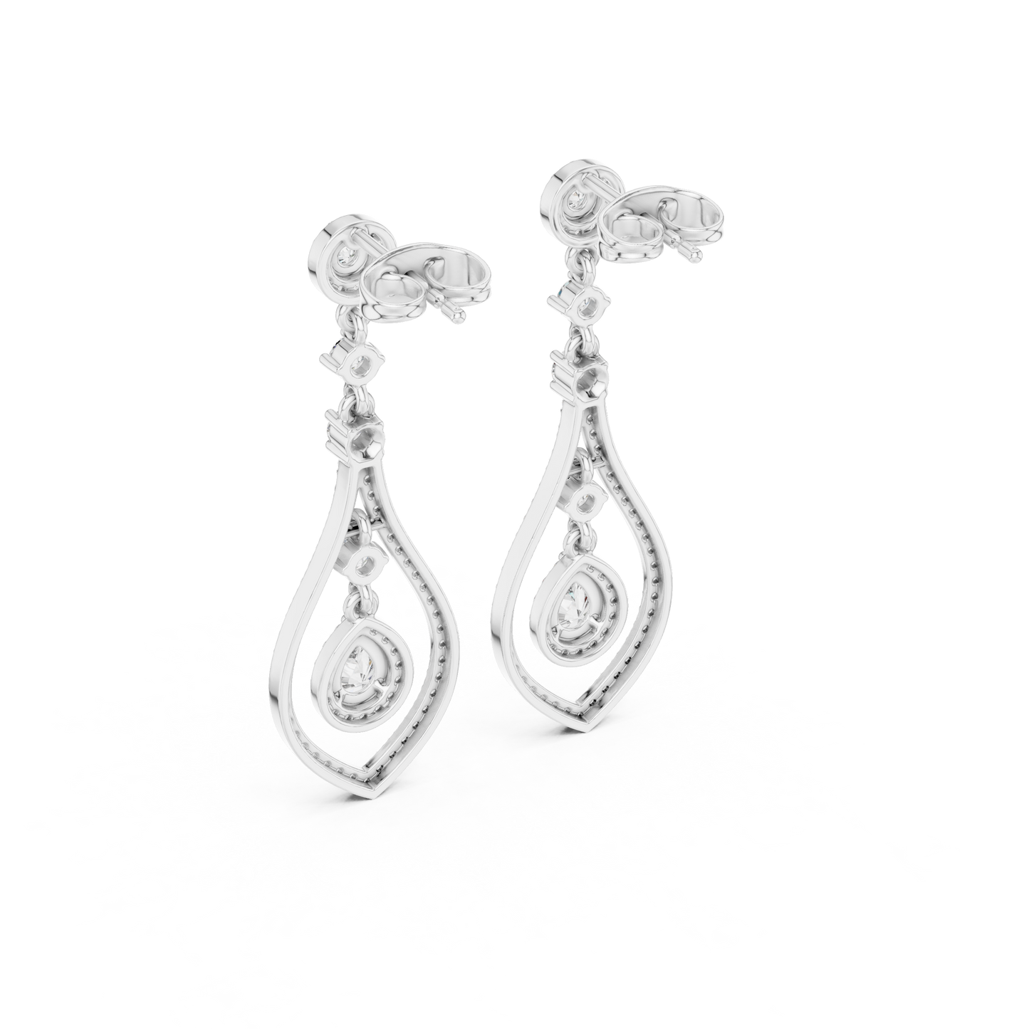 Elysian Orbit Diamond Earrings • Double-Halo Teardrop Drops • Modern Bridal Dangle Jewelry