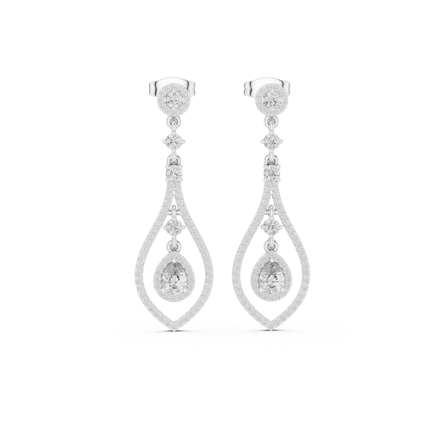 Elysian Orbit Diamond Earrings • Double-Halo Teardrop Drops • Modern Bridal Dangle Jewelry