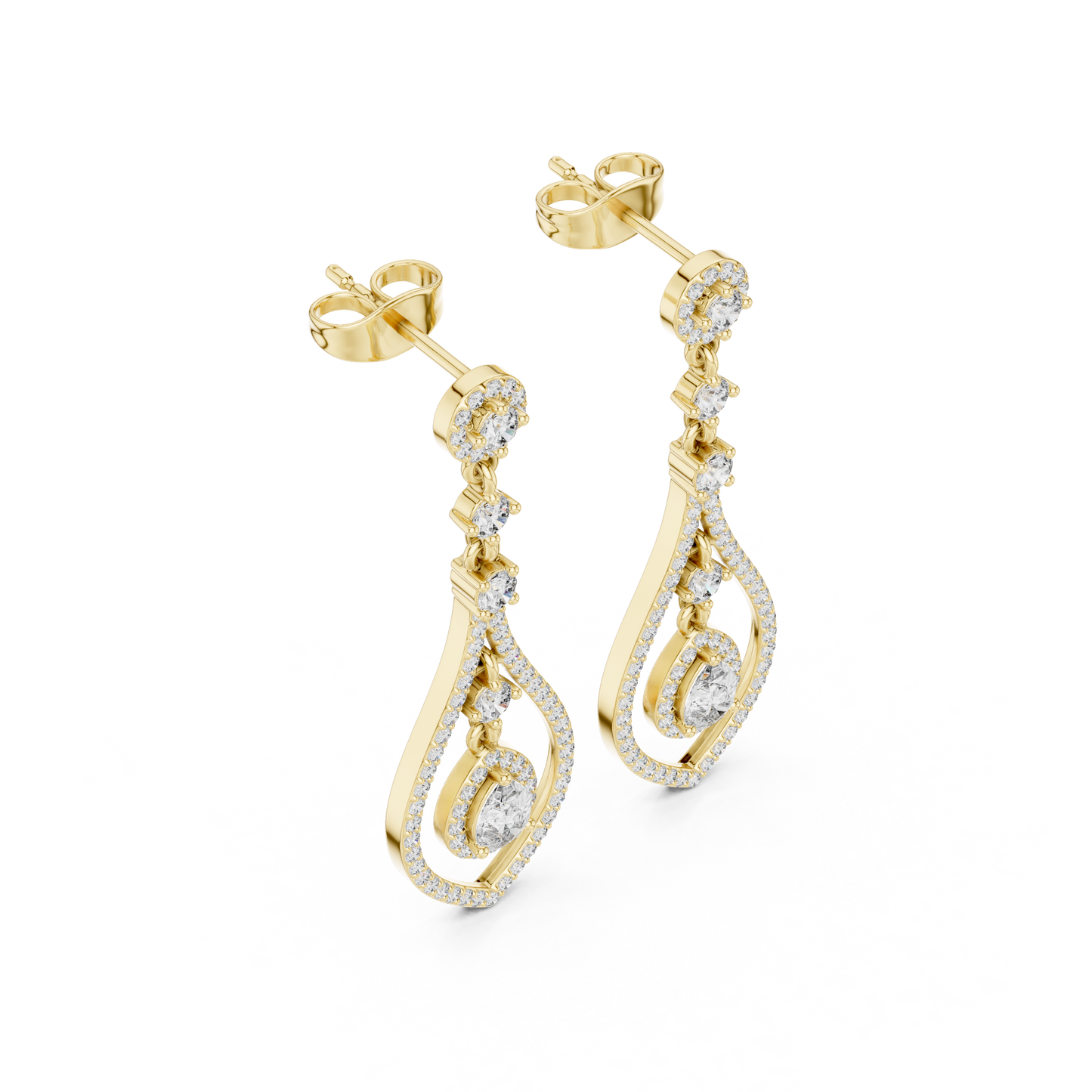 Elysian Orbit Diamond Earrings • Double-Halo Teardrop Drops • Modern Bridal Dangle Jewelry