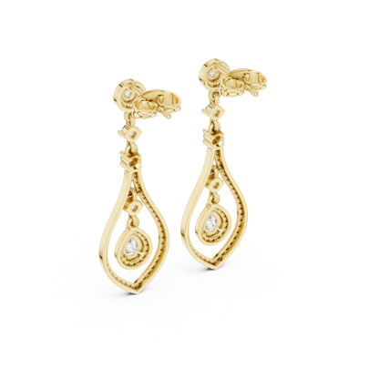 Elysian Orbit Diamond Earrings • Double-Halo Teardrop Drops • Modern Bridal Dangle Jewelry