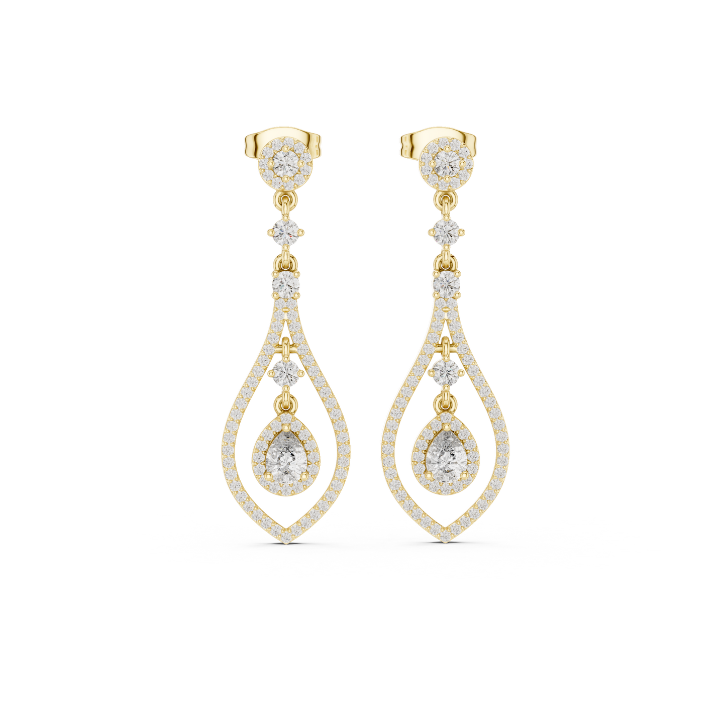 Elysian Orbit Diamond Earrings • Double-Halo Teardrop Drops • Modern Bridal Dangle Jewelry