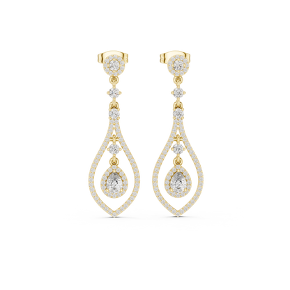 Elysian Orbit Diamond Earrings • Double-Halo Teardrop Drops • Modern Bridal Dangle Jewelry
