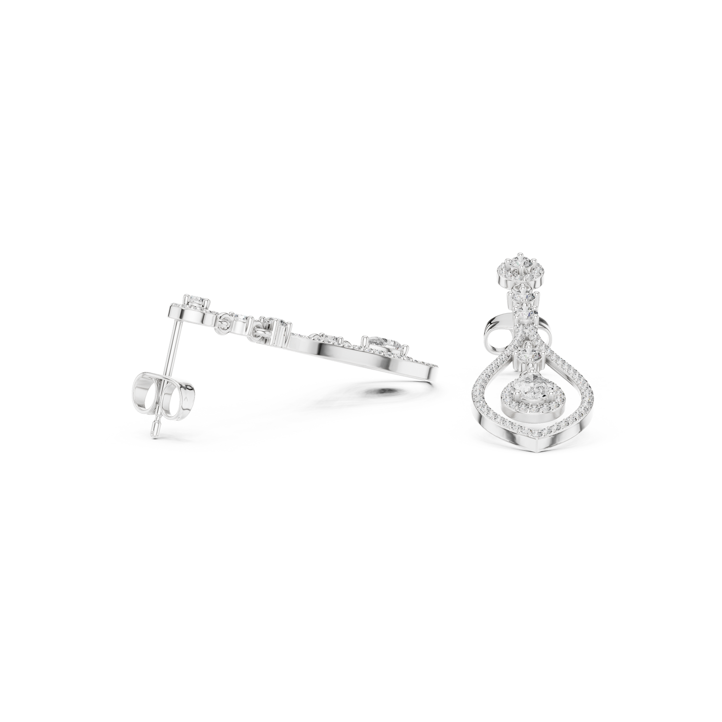 Elysian Orbit Diamond Earrings • Double-Halo Teardrop Drops • Modern Bridal Dangle Jewelry