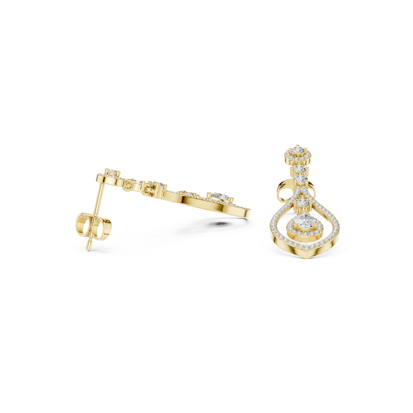 Elysian Orbit Diamond Earrings • Double-Halo Teardrop Drops • Modern Bridal Dangle Jewelry