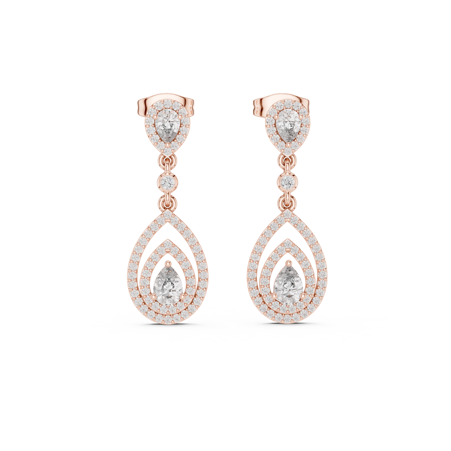 Opulent Halo-Framed Pear Diamond Dangles • Sculpted Luxury Earrings • Elegant Gift for Her