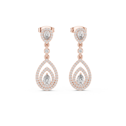Opulent Halo-Framed Pear Diamond Dangles • Sculpted Luxury Earrings • Elegant Gift for Her