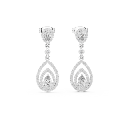 Opulent Halo-Framed Pear Diamond Dangles • Sculpted Luxury Earrings • Elegant Gift for Her