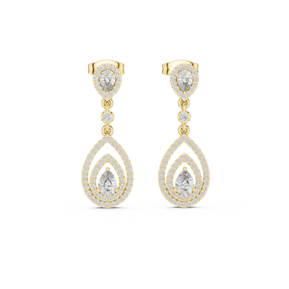 Opulent Halo-Framed Pear Diamond Dangles • Sculpted Luxury Earrings • Elegant Gift for Her