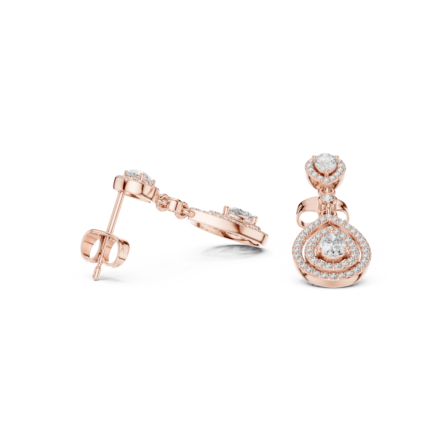 Opulent Halo-Framed Pear Diamond Dangles • Sculpted Luxury Earrings • Elegant Gift for Her