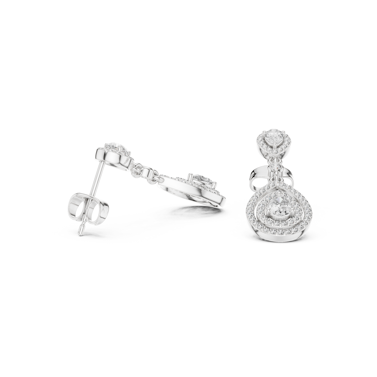 Opulent Halo-Framed Pear Diamond Dangles • Sculpted Luxury Earrings • Elegant Gift for Her