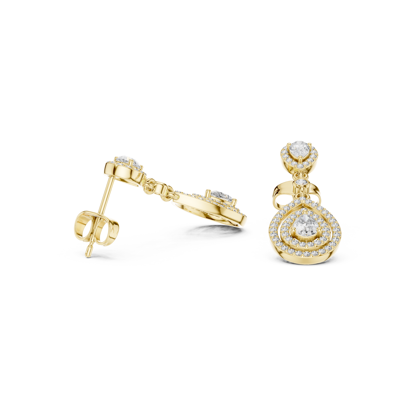 Opulent Halo-Framed Pear Diamond Dangles • Sculpted Luxury Earrings • Elegant Gift for Her