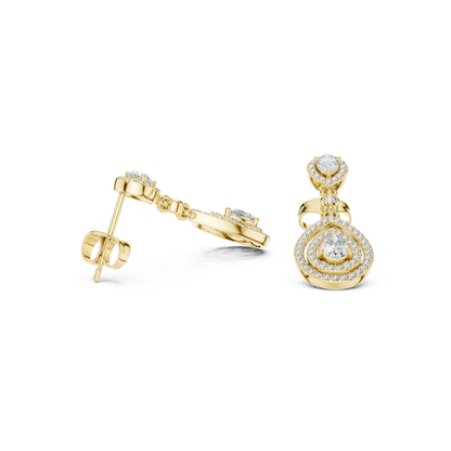 Opulent Halo-Framed Pear Diamond Dangles • Sculpted Luxury Earrings • Elegant Gift for Her