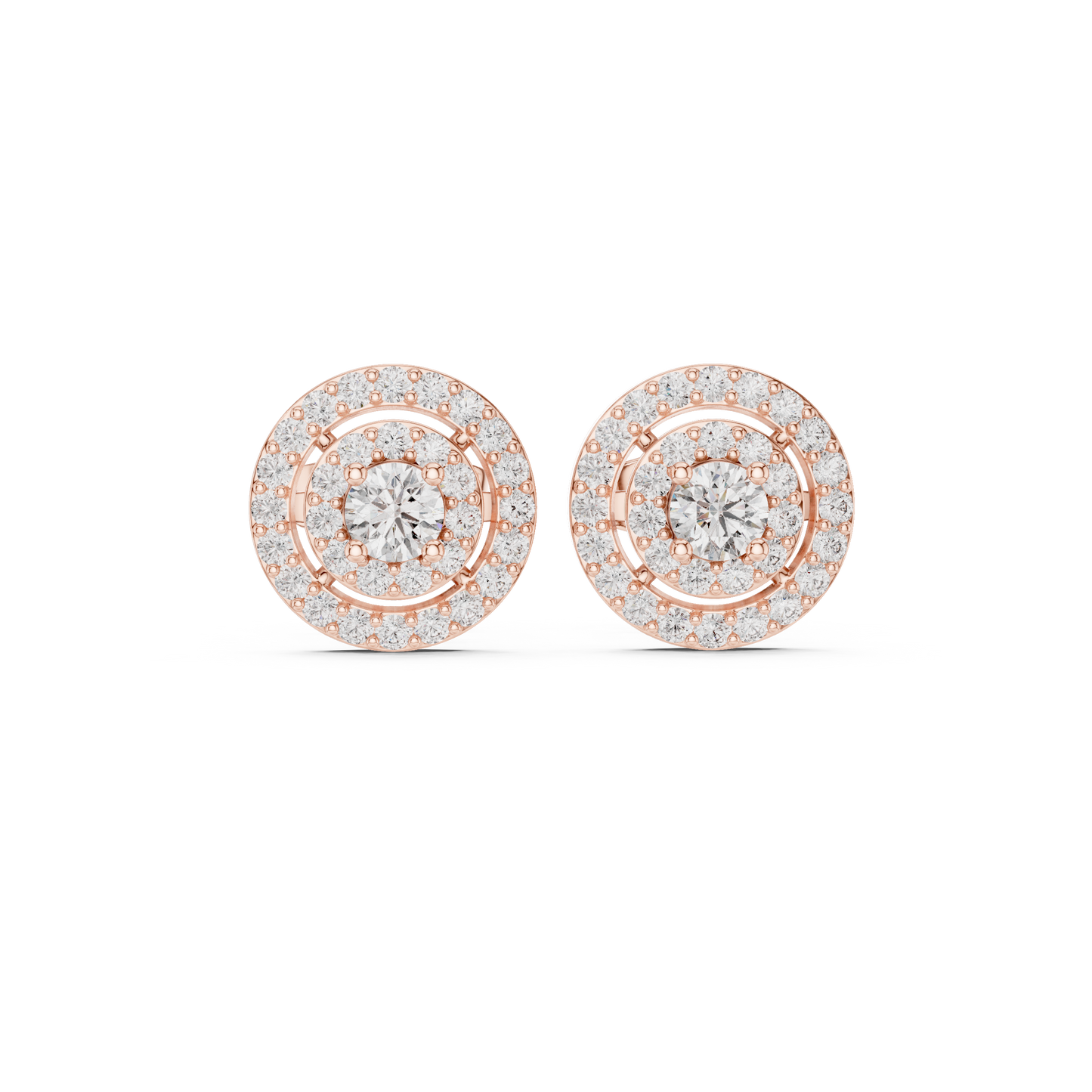 Lumière Multi-Ring Diamond Stud Earrings · Triple-Layer Halo · Fine Gold Luxury by HBPrestige Jewels