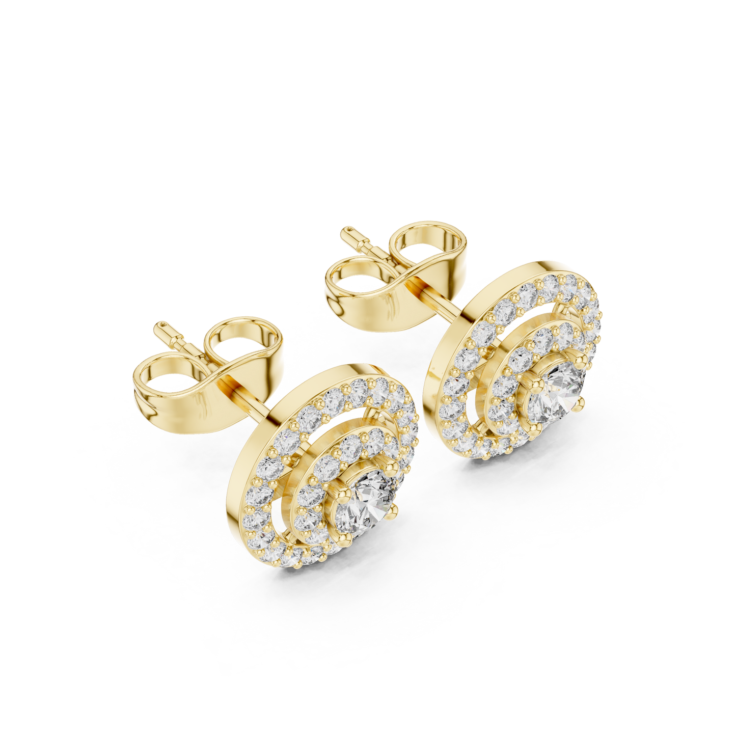 Lumière Multi-Ring Diamond Stud Earrings · Triple-Layer Halo · Fine Gold Luxury by HBPrestige Jewels