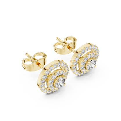 Lumière Multi-Ring Diamond Stud Earrings · Triple-Layer Halo · Fine Gold Luxury by HBPrestige Jewels