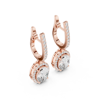 3.34Ct Delicate Oval Halo Drops • Diamond Gold Earrings • Romantic Bridal Jewelry • Elegant Everyday Wear