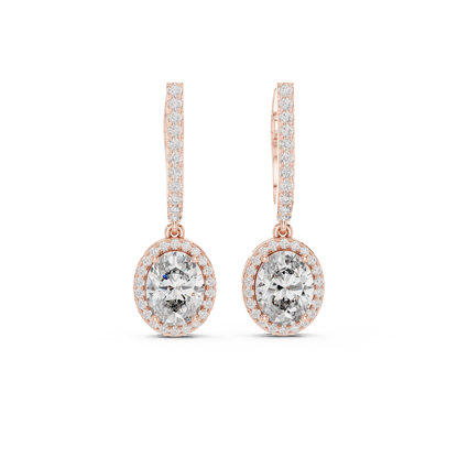 3.34Ct Delicate Oval Halo Drops • Diamond Gold Earrings • Romantic Bridal Jewelry • Elegant Everyday Wear