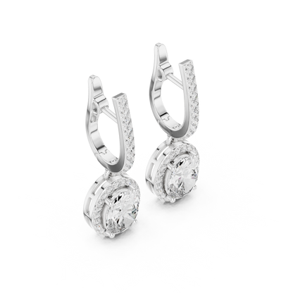 3.34Ct Delicate Oval Halo Drops • Diamond Gold Earrings • Romantic Bridal Jewelry • Elegant Everyday Wear