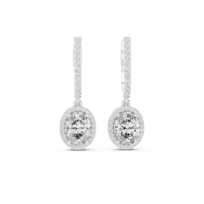 3.34Ct Delicate Oval Halo Drops • Diamond Gold Earrings • Romantic Bridal Jewelry • Elegant Everyday Wear