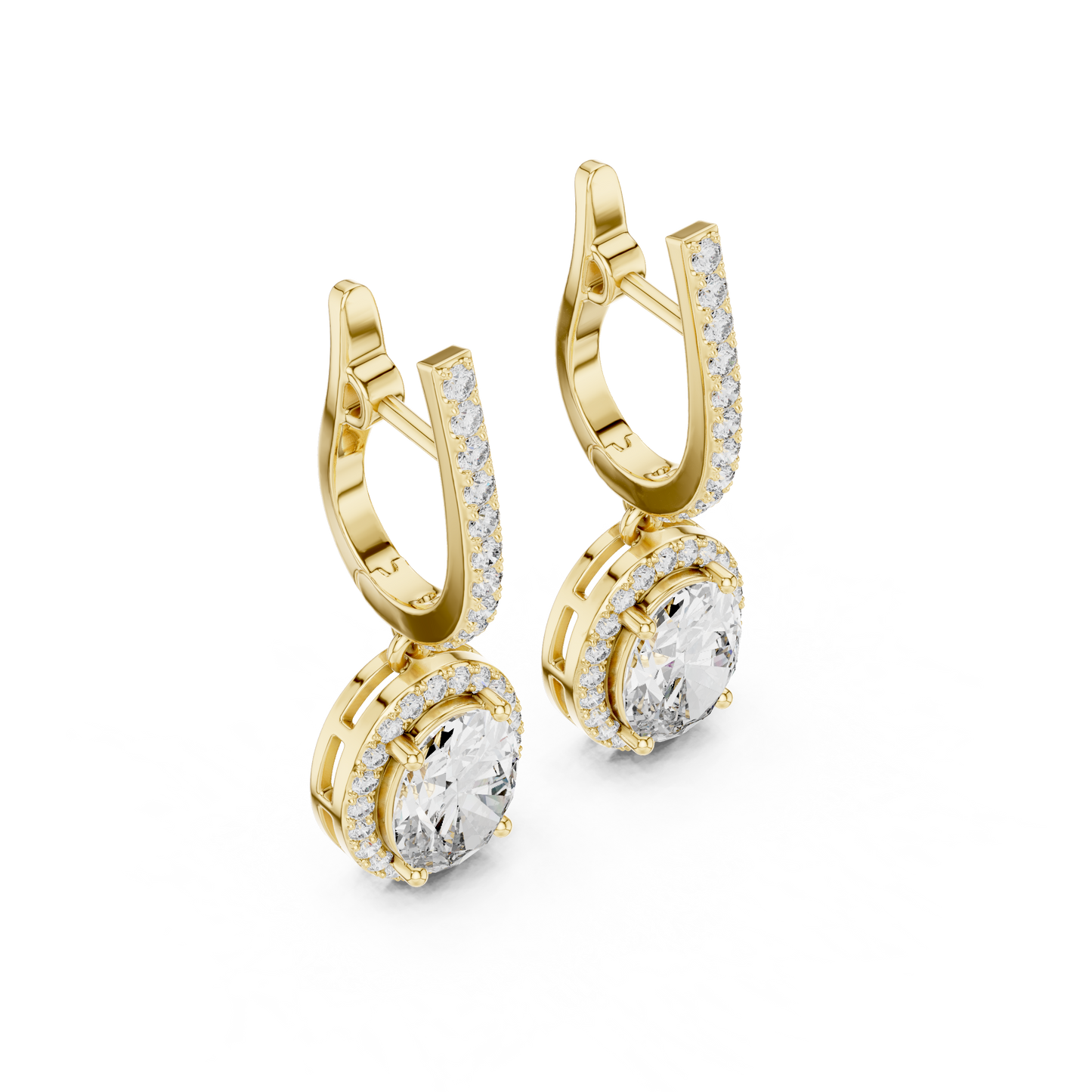 3.34Ct Delicate Oval Halo Drops • Diamond Gold Earrings • Romantic Bridal Jewelry • Elegant Everyday Wear