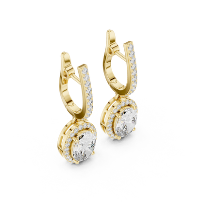 3.34Ct Delicate Oval Halo Drops • Diamond Gold Earrings • Romantic Bridal Jewelry • Elegant Everyday Wear