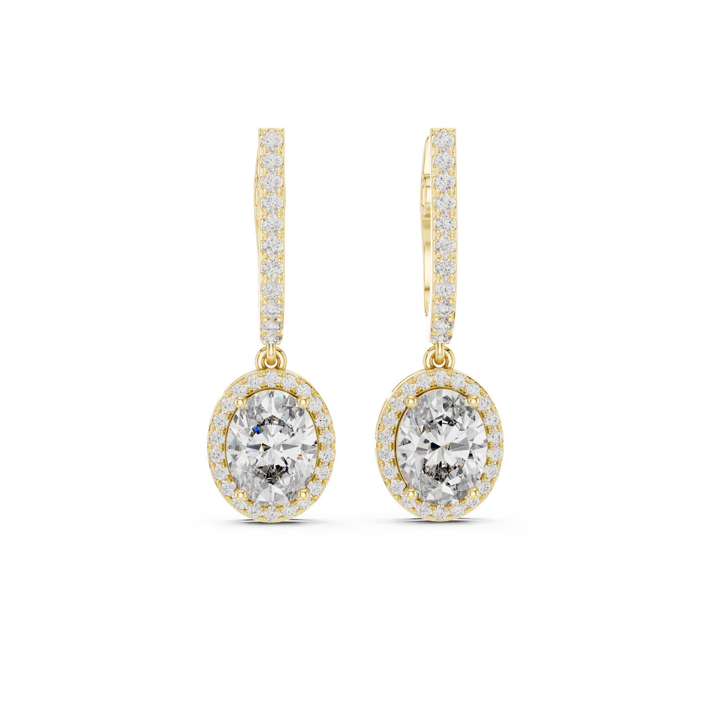 3.34Ct Delicate Oval Halo Drops • Diamond Gold Earrings • Romantic Bridal Jewelry • Elegant Everyday Wear