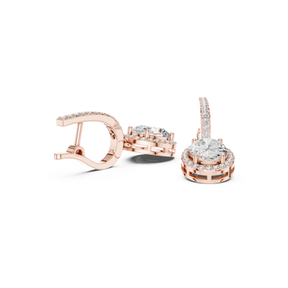 3.34Ct Delicate Oval Halo Drops • Diamond Gold Earrings • Romantic Bridal Jewelry • Elegant Everyday Wear