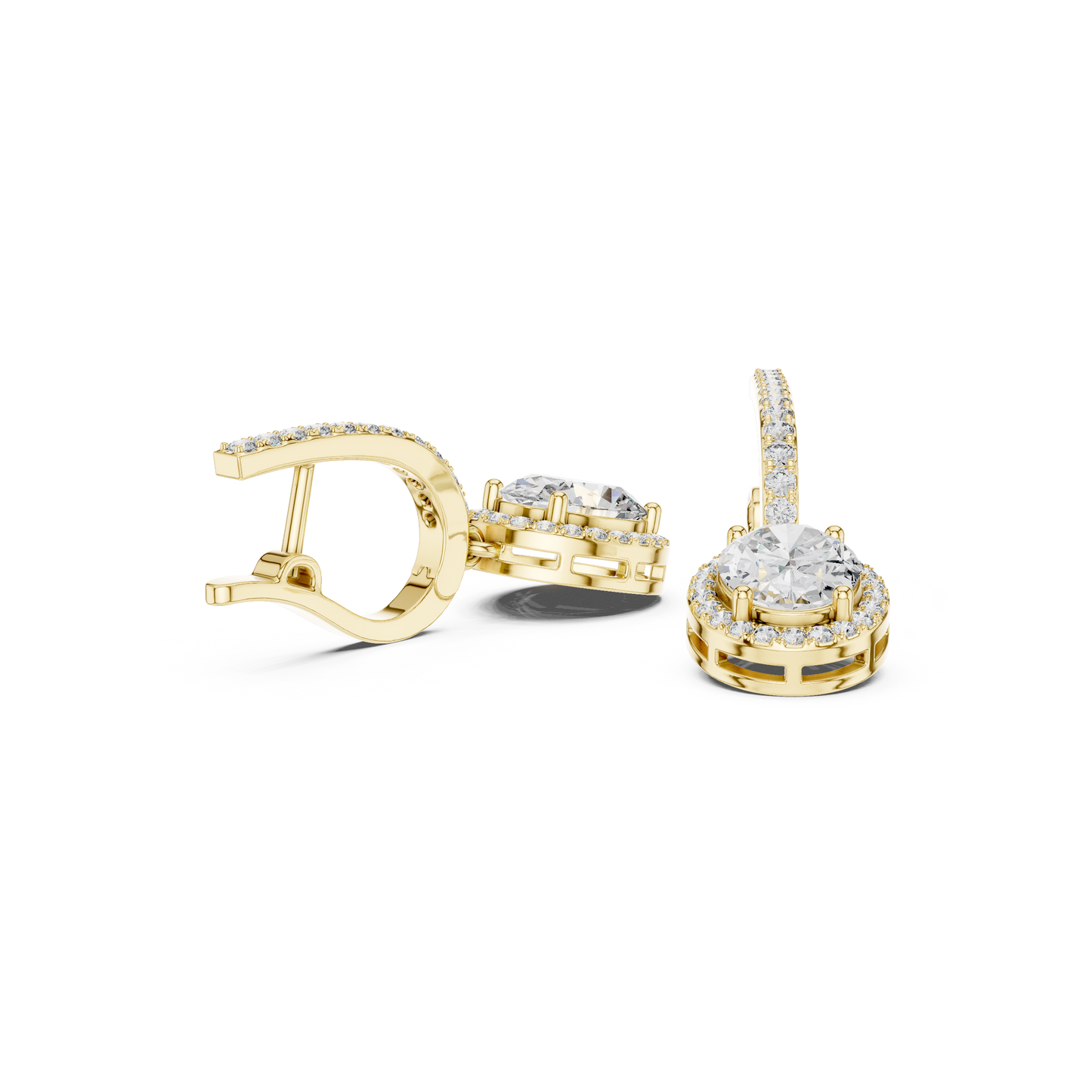 3.34Ct Delicate Oval Halo Drops • Diamond Gold Earrings • Romantic Bridal Jewelry • Elegant Everyday Wear