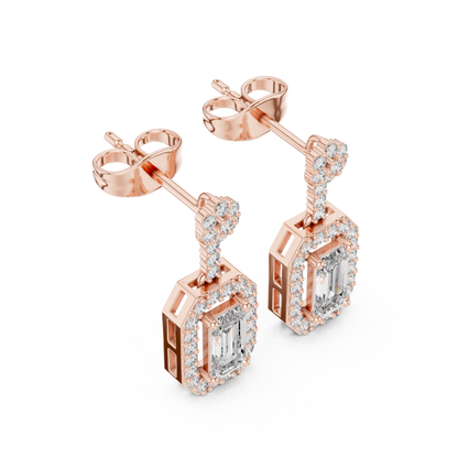 Octagon Halo Emerald Cut Earrings | Dainty Diamond Drop Stud Pair | Everyday Luxury Fine Jewelry