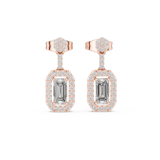 Octagon Halo Emerald Cut Earrings | Dainty Diamond Drop Stud Pair | Everyday Luxury Fine Jewelry