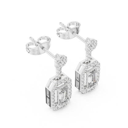 Octagon Halo Emerald Cut Earrings | Dainty Diamond Drop Stud Pair | Everyday Luxury Fine Jewelry