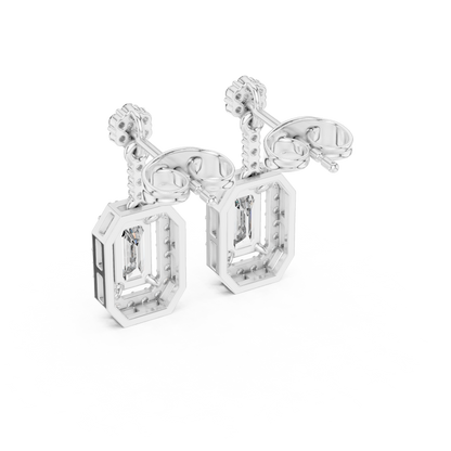 Octagon Halo Emerald Cut Earrings | Dainty Diamond Drop Stud Pair | Everyday Luxury Fine Jewelry